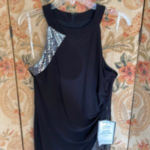 MSK Size 8 Black SleevlessJumpsuit with Silver Metallic Accents new with tags